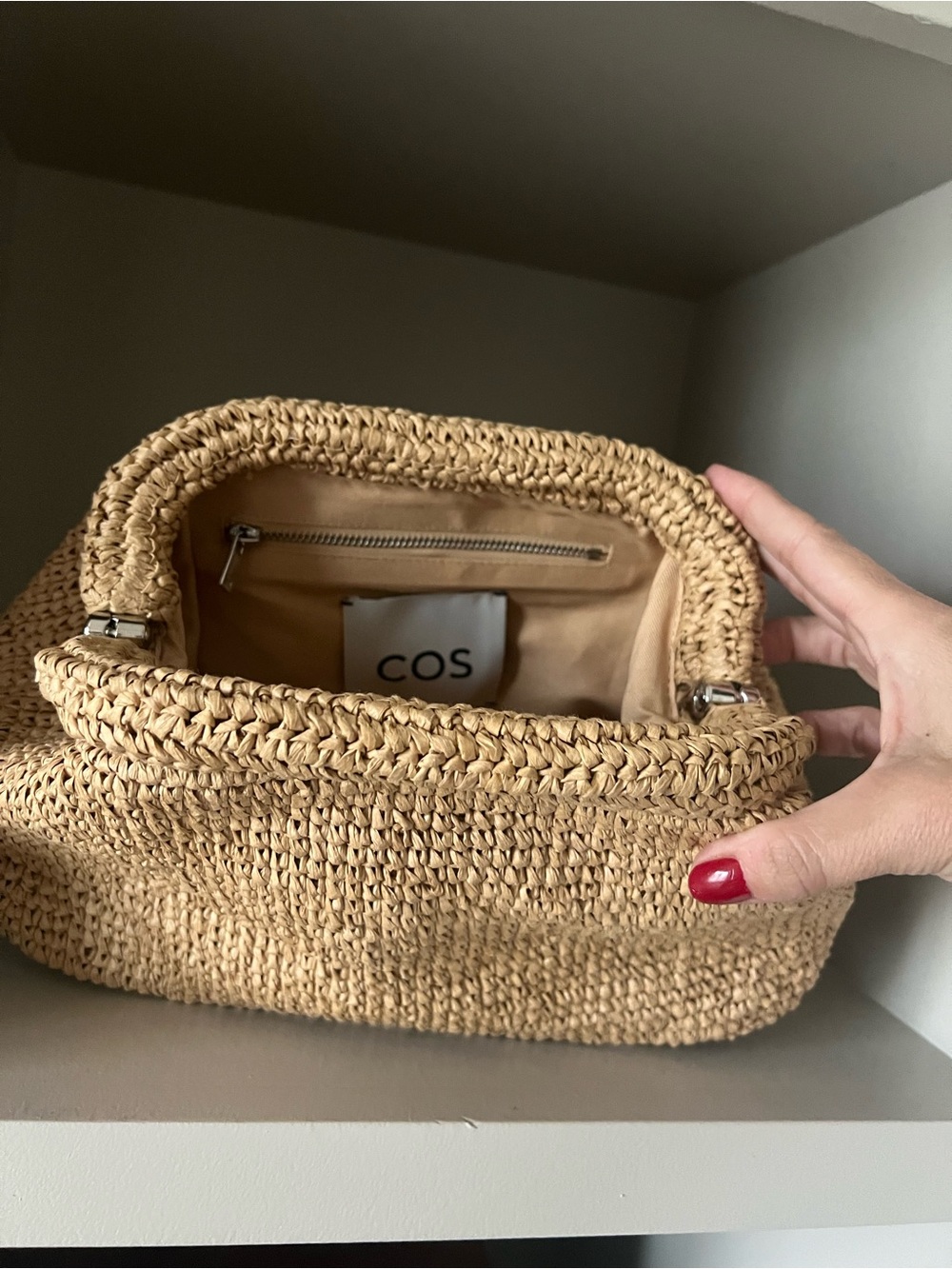 COS Clutch Bag framed Raffia Clutch Original Beige Sold Out - Picture 9 of 10